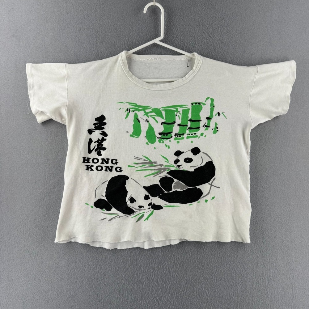 Vintage 70s 80s T shirt Mens Fits XL Super Croppy Hong Kong Pandas Single Stitch